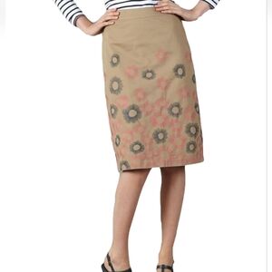 BODEN Sun Burst Embroidered Floral Tan Pink Blue Gray A-Line Lined Midi Skirt